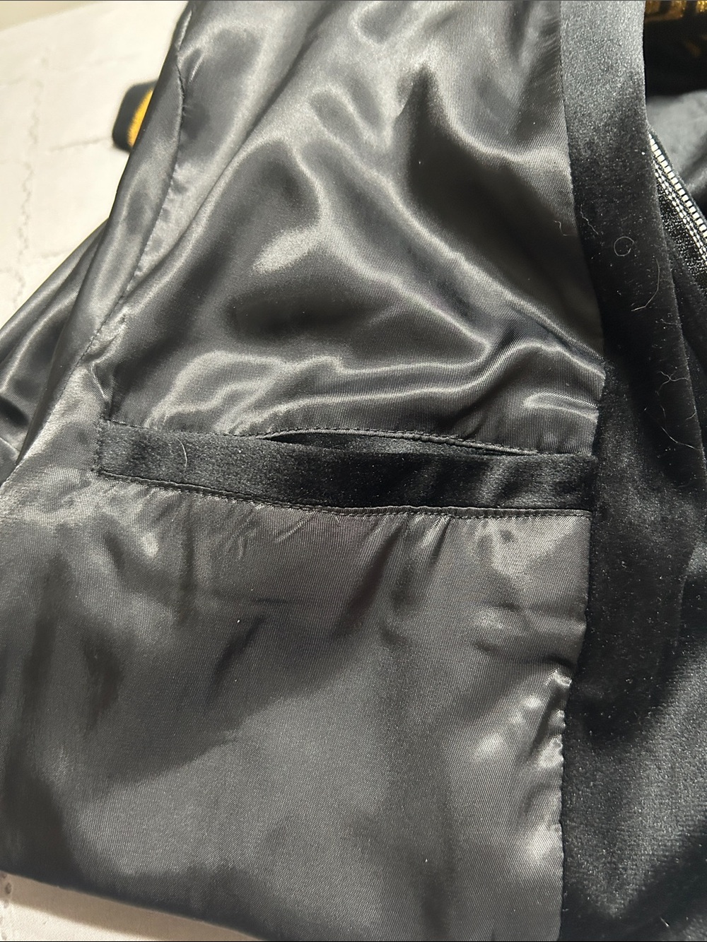 Black Velvet Bomber Jacket with Gold Greek Key Trim - Picture 10 of 10